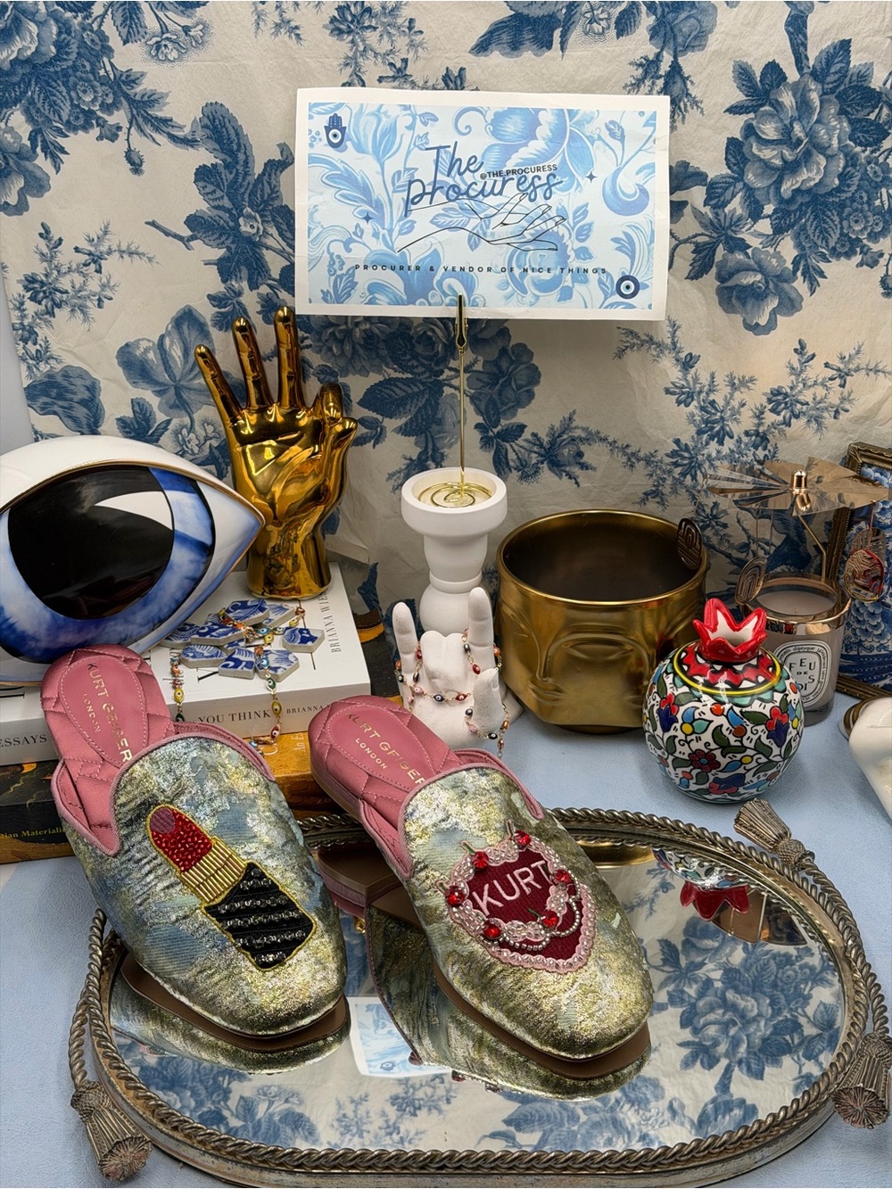 🆕 KURT GEIGER LONDON 🧿 NWOB Pink Embroidered Slipper Shoes - Sz 37 US 7 - Picture 3 of 16